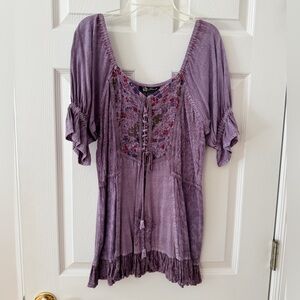 Lavender Embroidered Boho Top